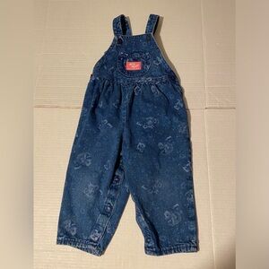 USA VTG Baby B’gosh Oshkosh Vestbak 24M girl blue denim floral overalls